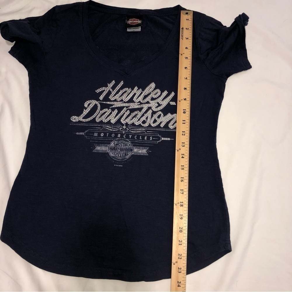 Harley Davidson Black Hills Blue Studded Womens Top Shirt Short Sleeves Sturgis - Picture 7 of 8